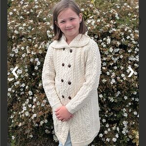 Aran Crafts Cream Kids Cable Knit Coat 💯 Metino wool ADORABLE never worn!